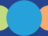navy background with orange, blue, green circles
