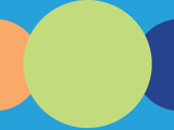 navy background with orange, blue, green circles