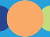 blue background with orange, navy, green circles