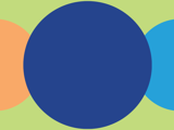 green background with orange, navy, medium blue circles